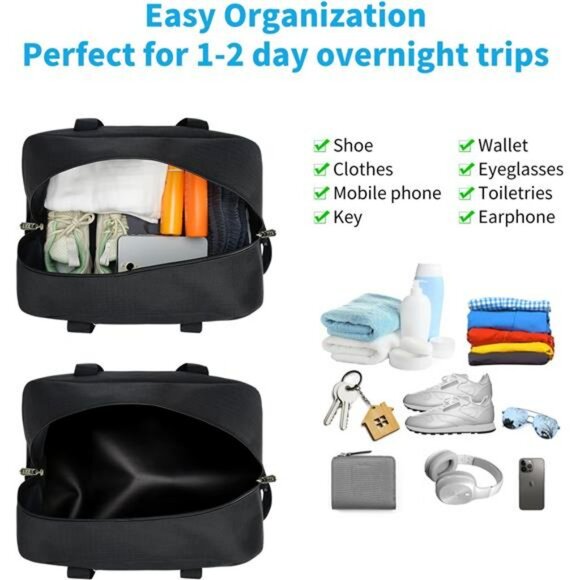 Small Gym Bag Carry On Mini Duffel Lightweight Travel Workout Bag Black - Picture 4 of 7